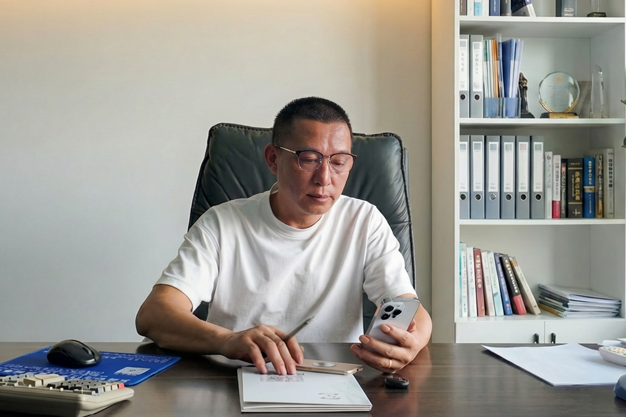 Mr. Jiang checking garment quality