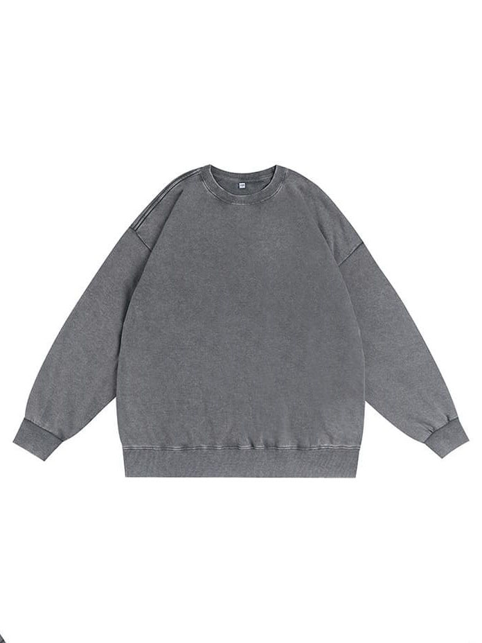 Grey washed vintage oversized crewneck sweatshirt, front view flat lay