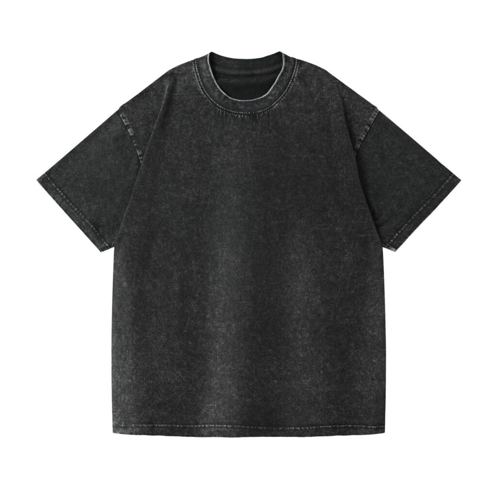 Black washed vintage oversized crewneck t-shirt, front view flat lay