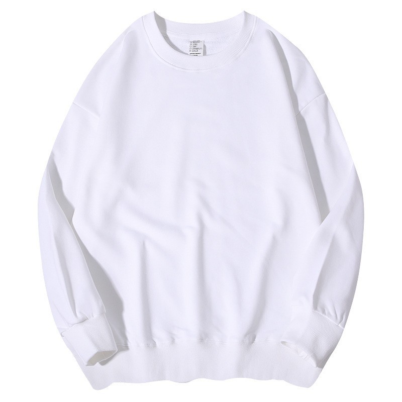 White oversized crewneck sweatshirt, front view flat lay