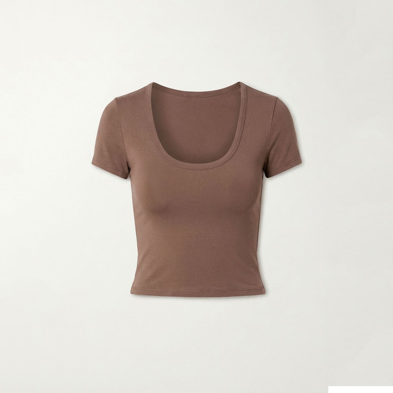 Women Brown Scoop Neck Cropped T-Shirt