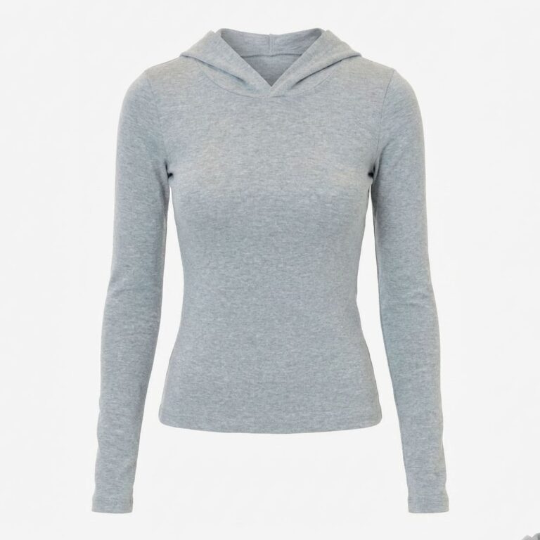 Women Light Gray Hooded Long Sleeve Top