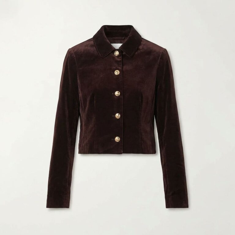 Women Brown Velvet Lapel Blazer Cropped Jacket