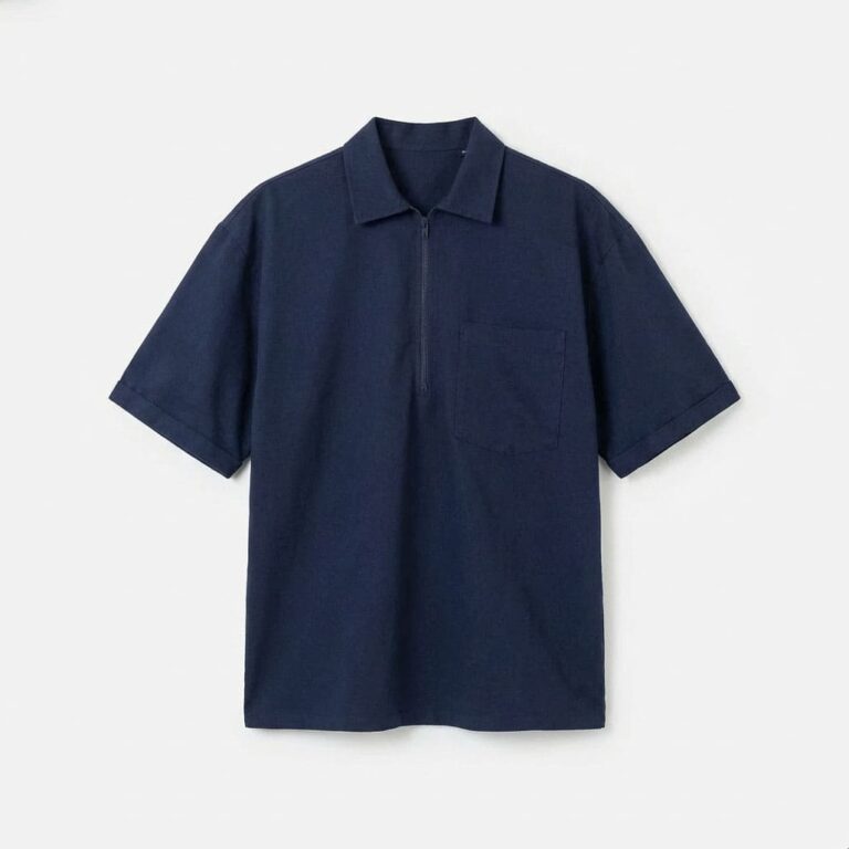 Men Navy Blue Half Zip Polo Shirt