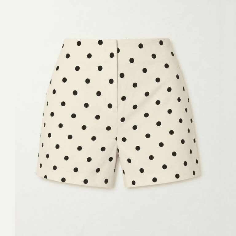 Women’s Beige High-Waist Black Polka Dot Shorts