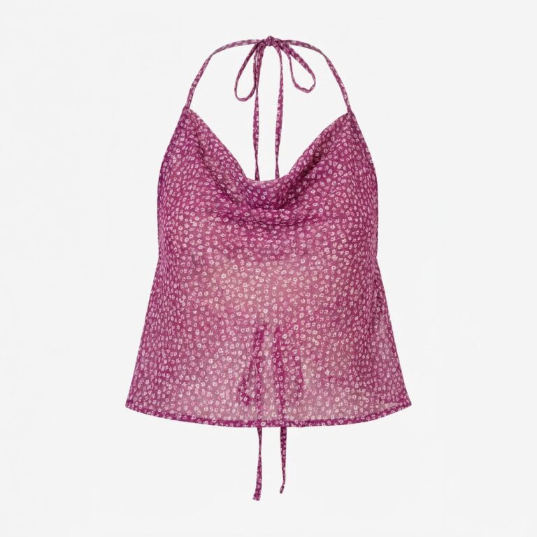 Women Purple Floral Print Halter Neck Crop Cami Top