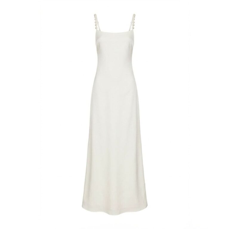 Women Elegant Ivory Pearl Strap Sleeveless Maxi NightDress
