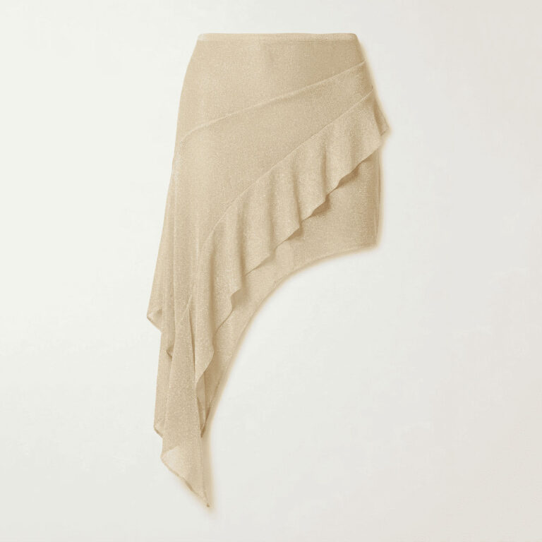 Women’s Beige Glitter Asymmetric Ruffle Mini Party Skirt