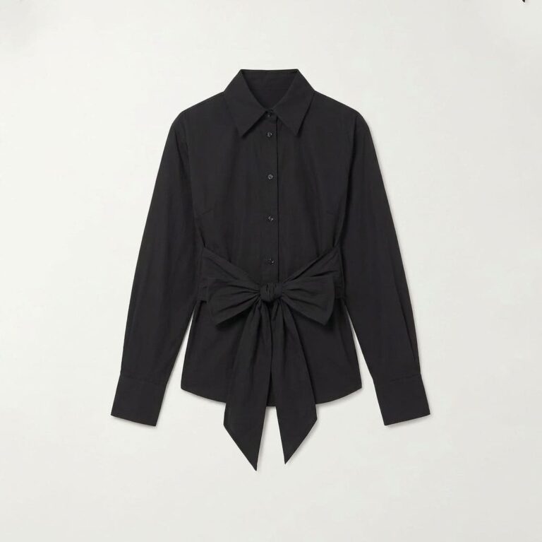 Women Black Long Sleeve Shirt With Bow Waist Design