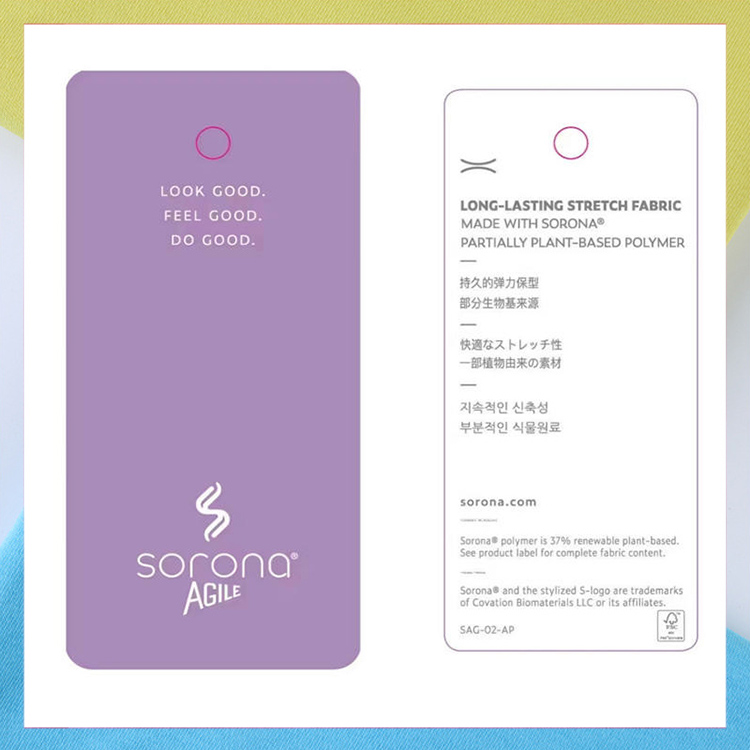 sorona fiber sustainable stretch fabric certification tag