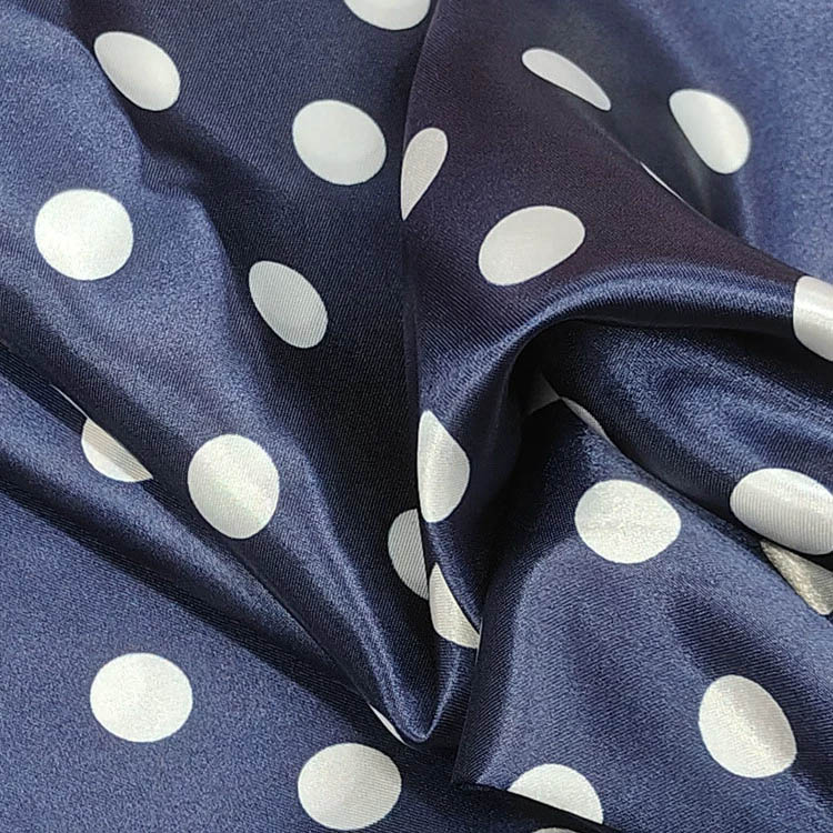 1.5cm Polka Dot Satin Fabric Polyester Printed Satin Fabric for Dresses