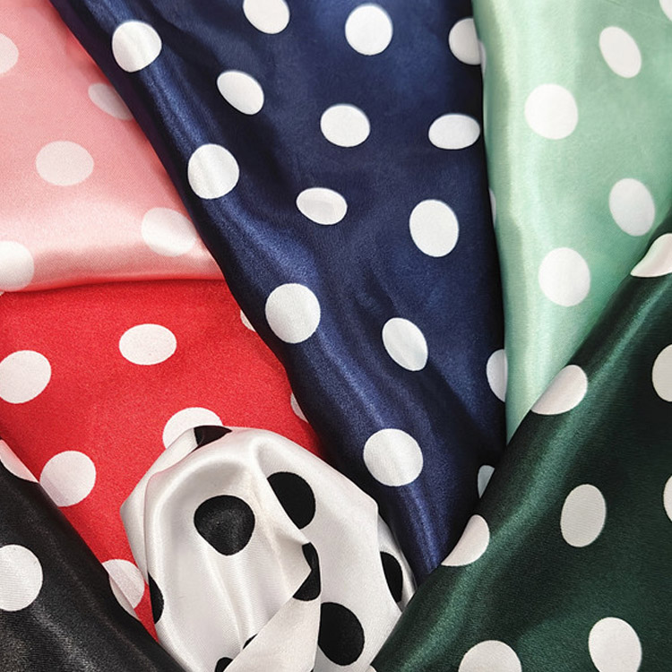 Polka dot satin fabric available in multiple colors