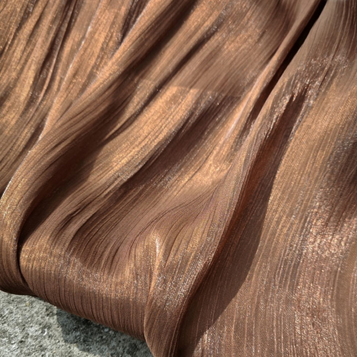 Brown satin fabric with shimmering glossy finish