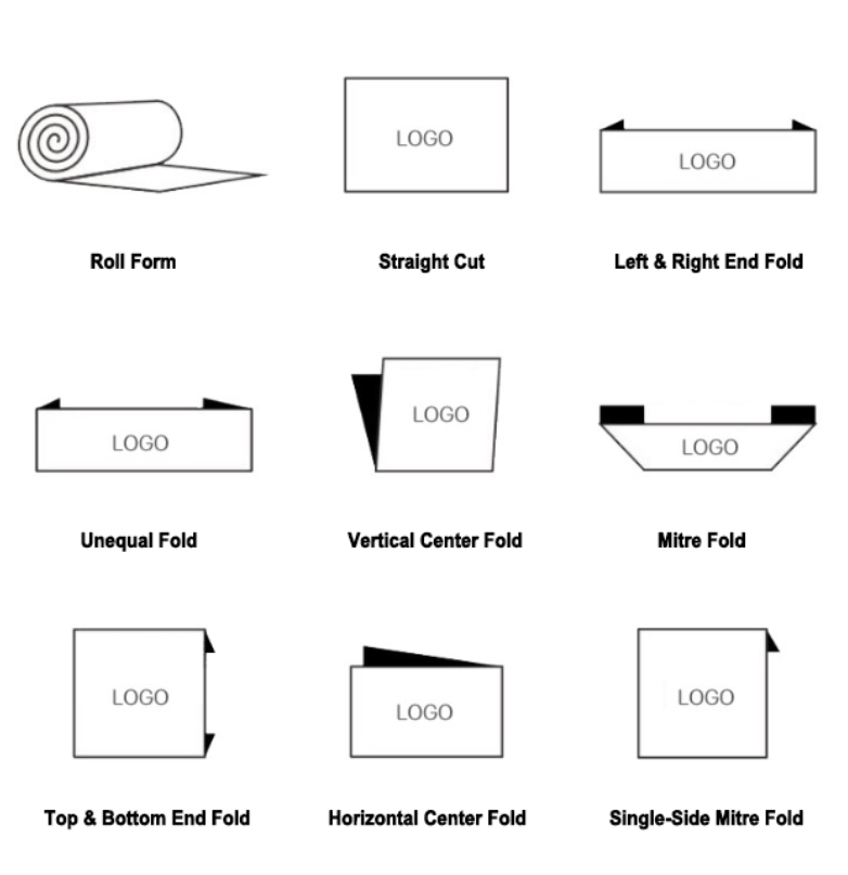 Custom clothing label folding styles and cut options diagram