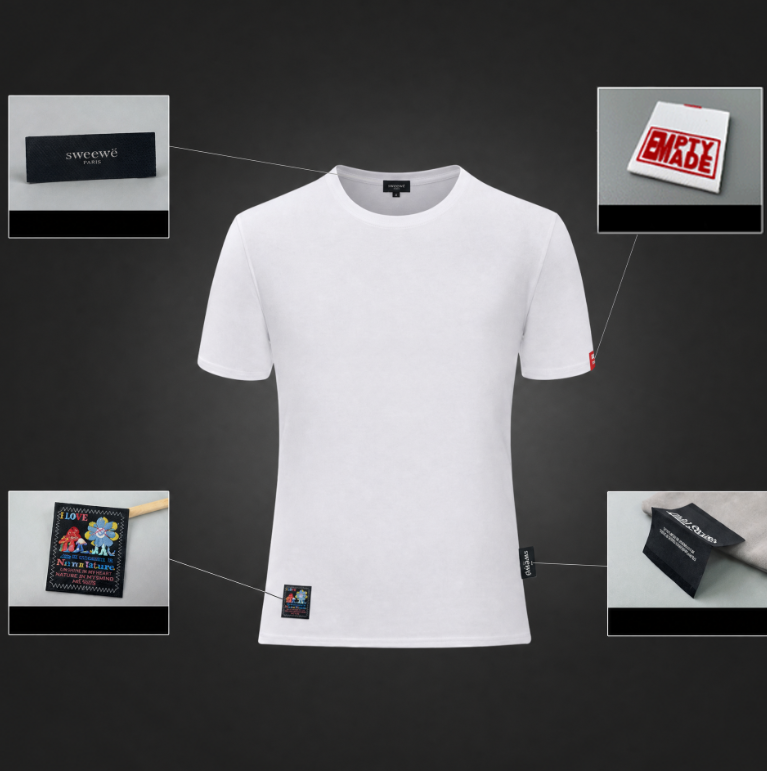 Custom clothing label placement options on a T-shirt