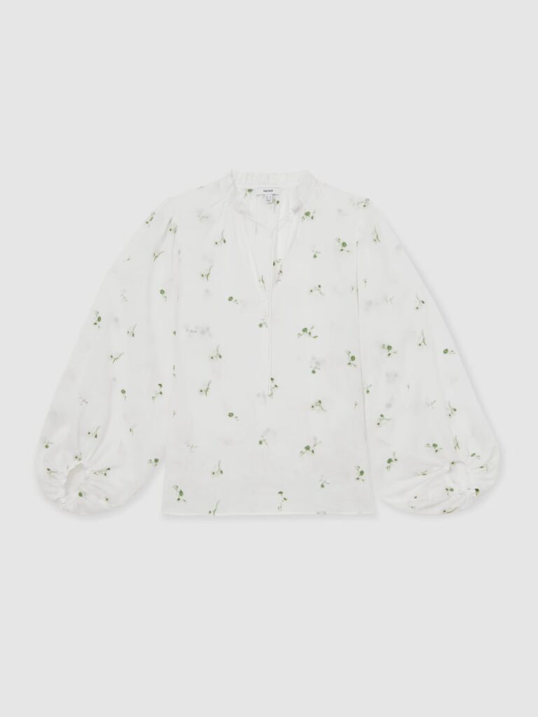 White Embroidered Floral Blouse