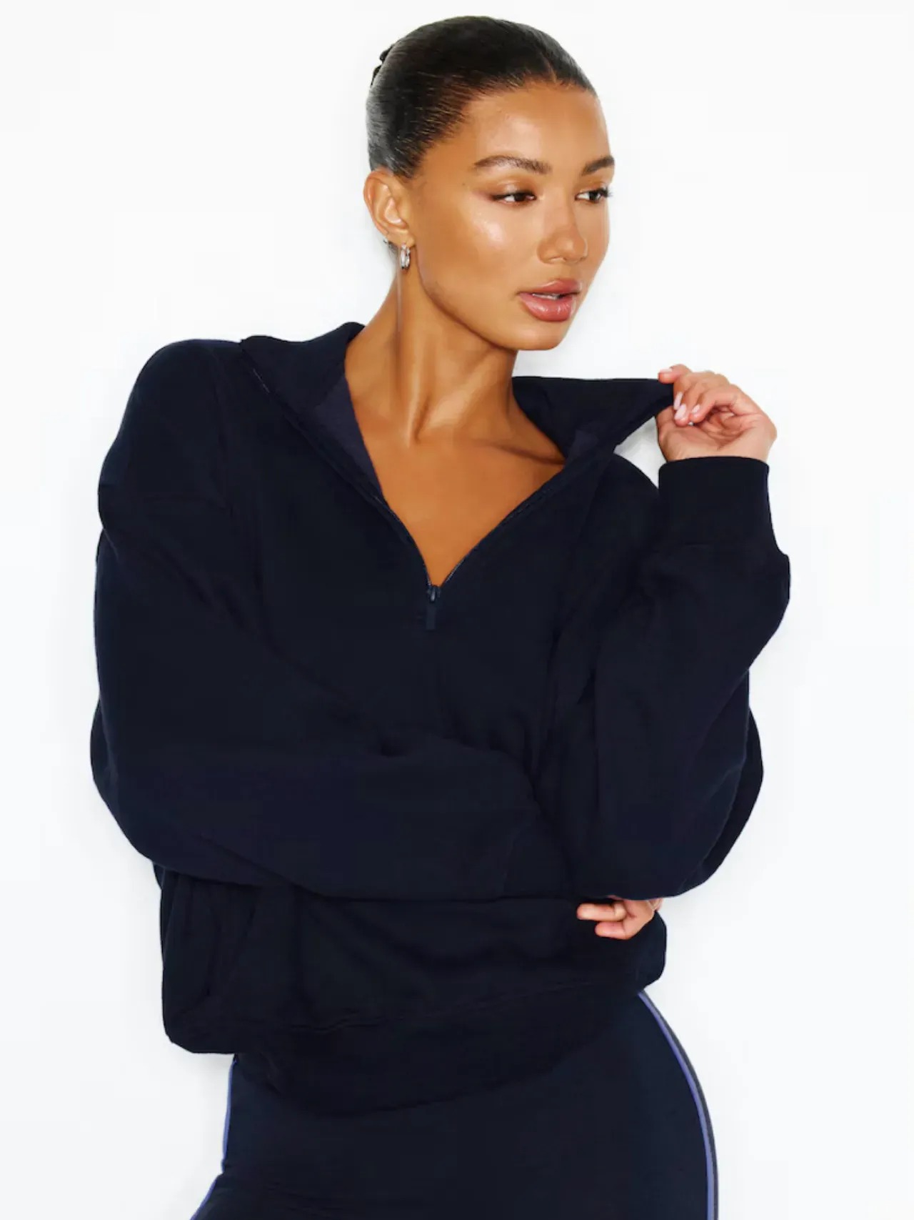 Women's Heather Cropped 1/4 Zip Pullover Sweatshirt, Oversized Long Sleeve Stand Collar Casual Sweat Top