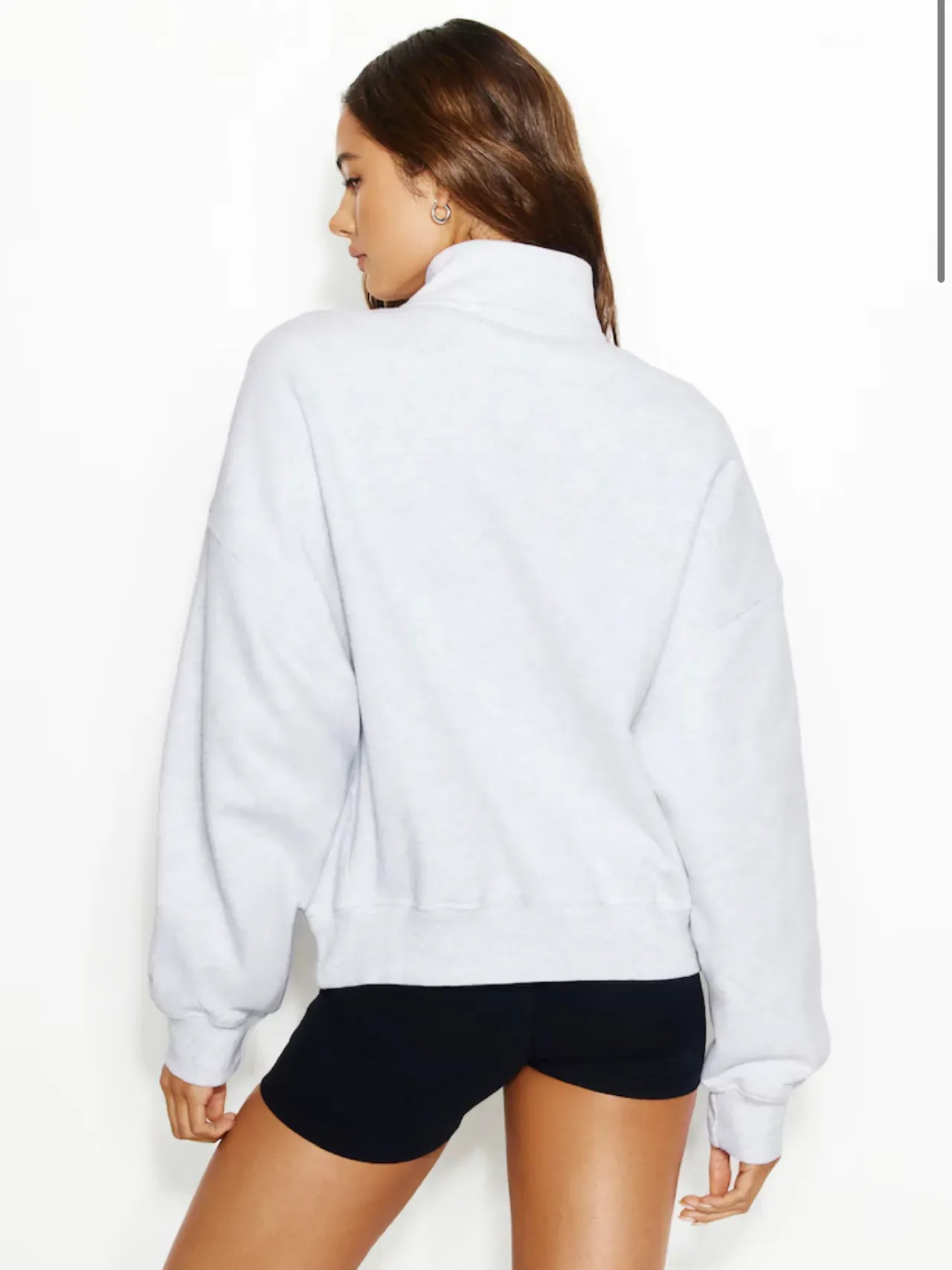 Women's Heather Cropped 1/4 Zip Pullover Sweatshirt, Oversized Long Sleeve Stand Collar Casual Sweat Top