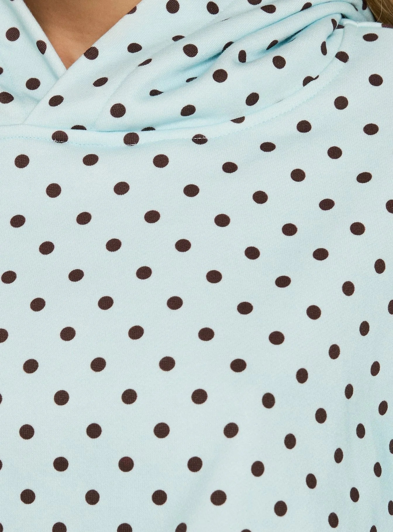 Women light blue brown polka dot 2 piece outfit, cropped hoodie and drawstring shorts loungewear set